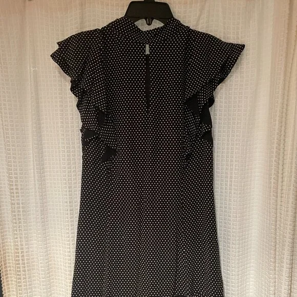 Karen Millen Black White Ruffle Keyhole Tie Neck Dress Size 6 - Picture 6 of 9